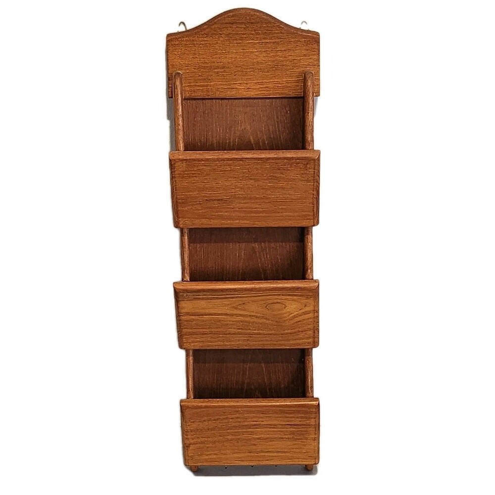 Vintage MCM GoodWood Genuine Teak Wood Letter Holder/Organizer with Key Hooks